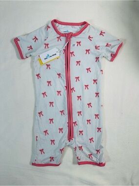 NWT Little One Shop Ribbon Bow Bamboo Short Romper Two-Way Zip Size 2T